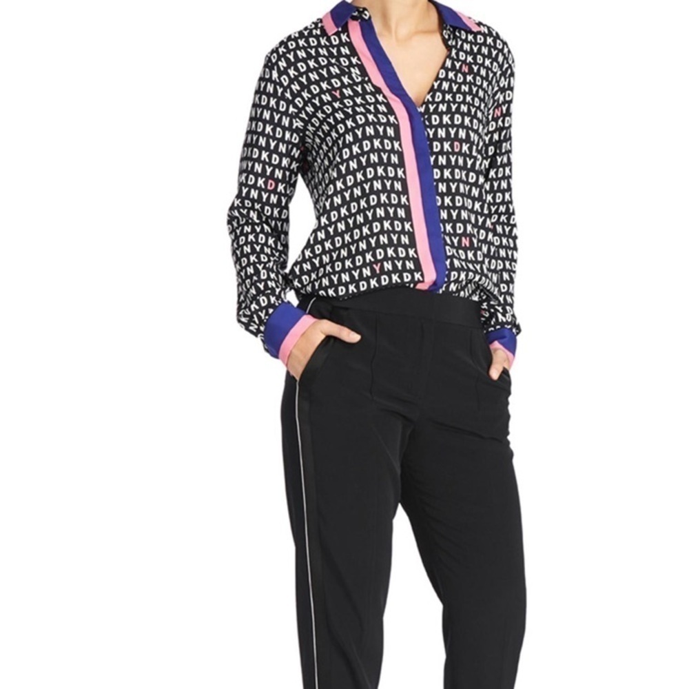 DKNY Black Long Sleeve Button-down blouse With Concealed Placket size medium